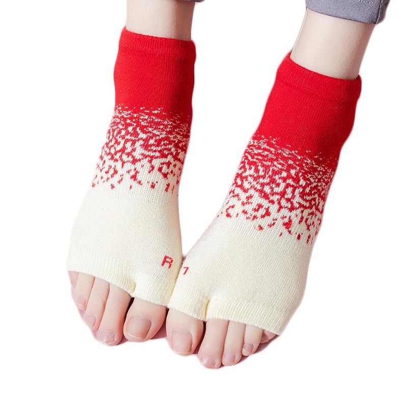 aoozleny Sports Split Toe Socks, Non-slip Grip Socks Open Toe Breathable Cotton Socks - Cotton Socks for Yoga, Pilates, Dance (Standard, Red), Medium