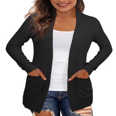 REDHOTYPE Women's Cardigan Sweater Open Front Long Sleeve Sweaters Lightweight Cardigans with Pockets,Black,Small