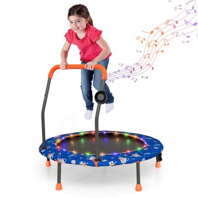 GYMAX Trampoline for Kids, 36 Toddler Mini Rebounder with Lights & Music, Removable Blue Tooth Speaker, Handle & Safety Pad, ASTM Approved Indoor Outdoor Small Kids Trampoline (Astronaut)