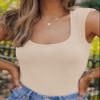PINKMSTYLE Womens Basic Fitted Square Neck Tank Tops Double Lined Summer Tops Cute Sleeveless Shirts Cream XX-Large view 3