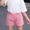 NineFit Basics Kids Denim Shorts with Pocket Girls Solid Color High Waist Elastic Ripped Jeans Summer Casual (Pink, 18-24 Months) view 2