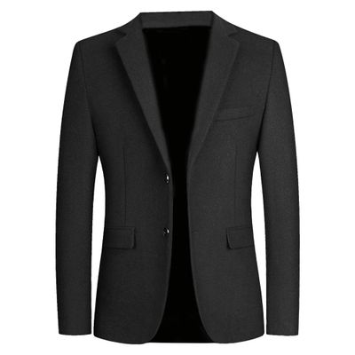 JEsilunmaMY Mens Thicken Slim Trench Coat Two Button Wool Blend Windproof Overcoat Solid Color Winter Business Suit Jacket (Black,X-Large)