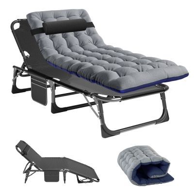 Barbella Folding Camping Cots Patio Lounge Chair with Mattress, 4-Position Adjustable, Blue-Velvet