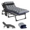 Barbella Folding Camping Cots Patio Lounge Chair with Mattress, 4-Position Adjustable, Blue-Velvet view 1