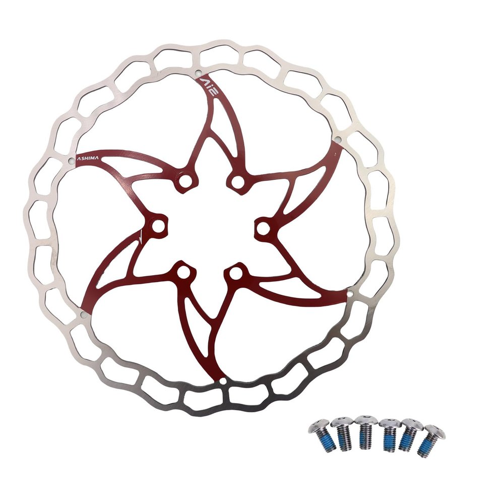 DJC ARO 09 Brake Disc Rotor Ultralight Only 64g MTB Bike Stainless Steel 140mm 160mm 180mm 203mm with 6 Bolts Black Red 1PC ASHIMA (Red, 180mm)