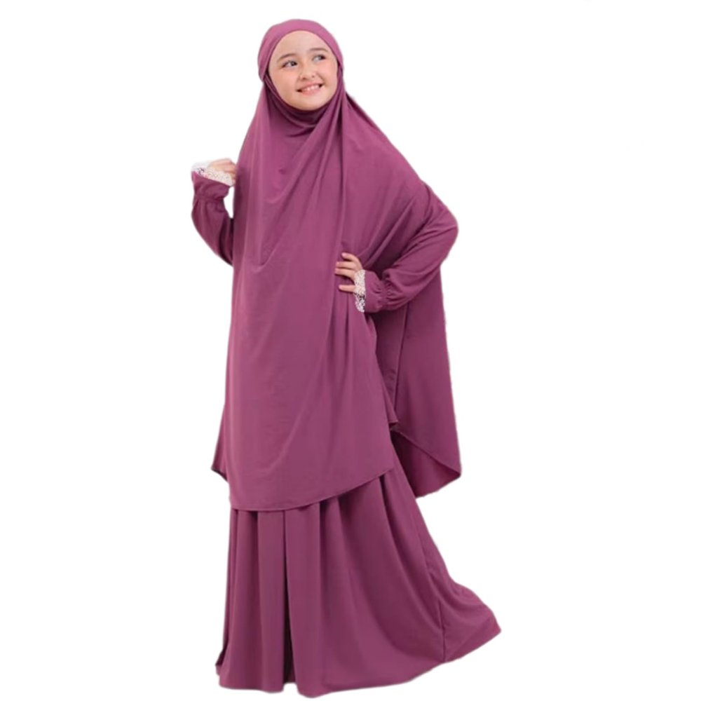 Abaya Muslim Dress Girls Muslim Jilbabs Muslin Thoub Isdal Jilbab For Muslim Girl One Piece Ramadan Abayas For Kid Dubai Eid Dresses Jilbab For Muslim Girls One Pieces with Skirts Purple 3-4 Years