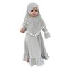 Abaya for Girls Muslim: Baby Girl Kids Muslim Dress with Hijab Scarf Two Pieces Eid Ramadan prayer clothes Dubai Islamic Arabic Kaftan Khimar Middle East Robe Silver Grey 2-3 Years view 1