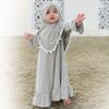 Abaya for Girls Muslim: Baby Girl Kids Muslim Dress with Hijab Scarf Two Pieces Eid Ramadan prayer clothes Dubai Islamic Arabic Kaftan Khimar Middle East Robe Silver Grey 2-3 Years view 2