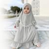 Abaya for Girls Muslim: Baby Girl Kids Muslim Dress with Hijab Scarf Two Pieces Eid Ramadan prayer clothes Dubai Islamic Arabic Kaftan Khimar Middle East Robe Silver Grey 2-3 Years view 3