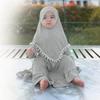 Abaya for Girls Muslim: Baby Girl Kids Muslim Dress with Hijab Scarf Two Pieces Eid Ramadan prayer clothes Dubai Islamic Arabic Kaftan Khimar Middle East Robe Silver Grey 2-3 Years view 4
