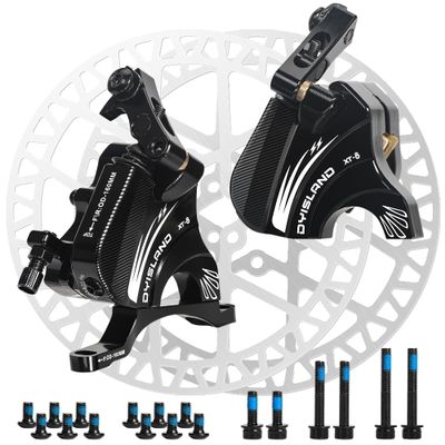 DYISLAND XT-8 Cable Actuated Road Bicycle Hydraulic Disc Brakes Caliper Set, Line Pulling Extra Powerful Hybrid Brakes For Road bikes(with 2Pcs 160mm Rotors)