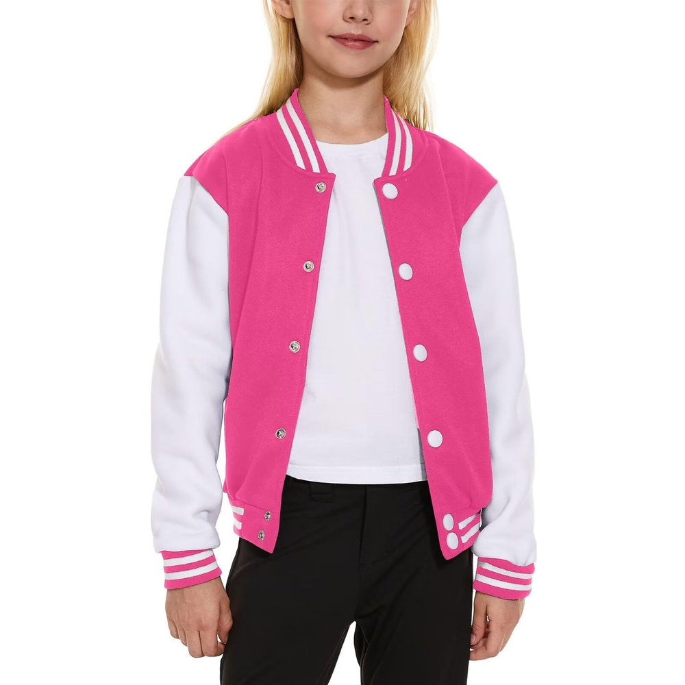 Kids Baseball Jacket School Varsity Uniform Casual Sweatshirt Girls Sweater Jacket Baseball Solid Color