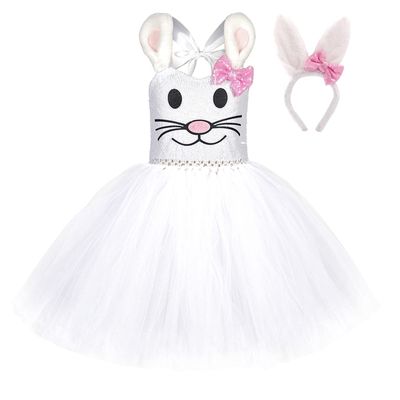 Clothes Set for Kids Party Toddler Summer Girls Clothing Easter Cute Girls Dress Party Clothes with Hair Clasp White