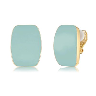 Absbolo Gold Plated Cute Square Clip On Earrings, Hypoallergenic Non Pierced Clips Invisible Women's Clip On Earrings (Green)