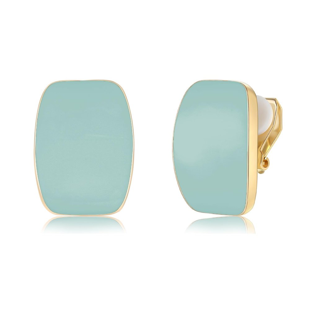 Absbolo Gold Plated Cute Square Clip On Earrings, Hypoallergenic Non Pierced Clips Invisible Women's Clip On Earrings (Green)