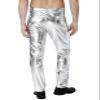 Funny World Silver Pants Men Metallic Pant Shiny Sparkle Pants Disco Outfit, Silver Metallic, 38 view 2