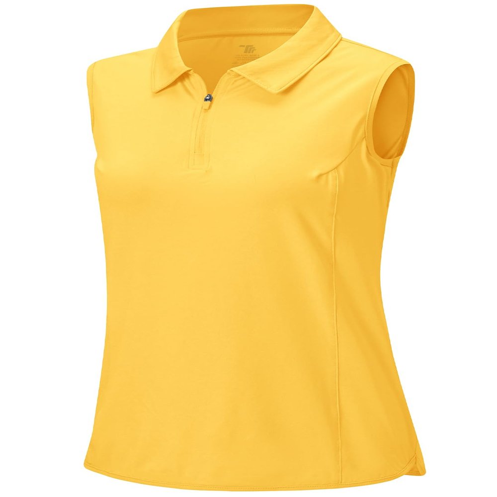 BGOWATU Women's Sleeveless Golf Polo Shirts 1/4 Zip Tennis Workout Tank Tops with Collar UV Protection Dry Fit Yellow L