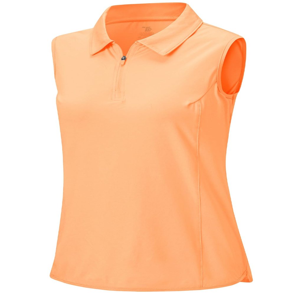 BGOWATU Women's Sleeveless Golf Polo Shirts 1/4 Zip Tennis Tank Tops with Collar UV Protection Dry Fit Orange S