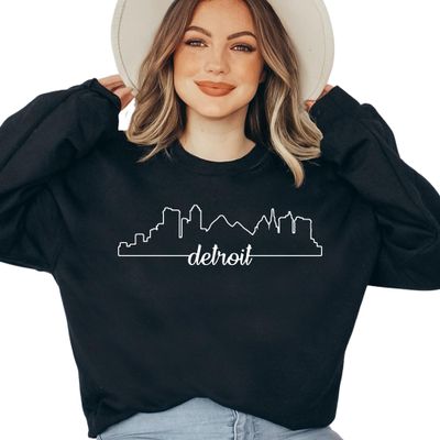 Unisex Crewneck Sweatshirt for Detroit Lover, Souvenir Gift, Detroit Skyline Hoodie, Girls Trip Sweatshirt, Family Matching Hoodie, S3659 Multiple Colors