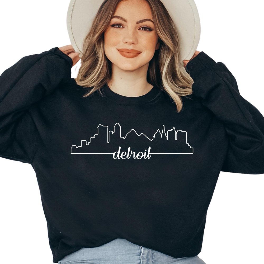 Unisex Crewneck Sweatshirt for Detroit Lover, Souvenir Gift, Detroit Skyline Hoodie, Girls Trip Sweatshirt, Family Matching Hoodie, S3659 Multiple Colors