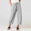 ZOCAVIA Women's Linen Cropped Pants High Waist Drawstring Lantern Tapered Harem Trousers Summer Casual Wide Leg Palazzo Pants with Pockets Grey2 3XL view 2