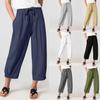 ZOCAVIA Women's Linen Cropped Pants High Waist Drawstring Lantern Tapered Harem Trousers Summer Casual Wide Leg Palazzo Pants with Pockets Grey2 3XL view 3