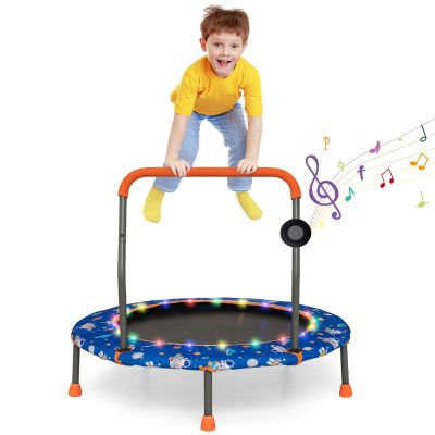 Goplus 36" Mini Trampoline for Kids, Toddler Trampoline with LED Lights, Bluetooth Speaker, Removable Handle, Safe Padded Cover, Indoor Outdoor Small Rebounder Max Load 220 LBS (Blue, Astronaut)
