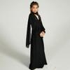 Abaya Dress for Girl Dubai: Muslim Kaftan Islamic Clothing Solid Chiffon Long Flare Sleeve Open Front Cardigan Maxi Dress Middle East Prayer Eid Ramadan Kimono Robe All Black 5-6 Years view 2