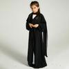 Abaya Dress for Girl Dubai: Muslim Kaftan Islamic Clothing Solid Chiffon Long Flare Sleeve Open Front Cardigan Maxi Dress Middle East Prayer Eid Ramadan Kimono Robe All Black 5-6 Years view 3