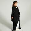 Abaya Dress for Girl Dubai: Muslim Kaftan Islamic Clothing Solid Chiffon Long Flare Sleeve Open Front Cardigan Maxi Dress Middle East Prayer Eid Ramadan Kimono Robe All Black 5-6 Years view 4