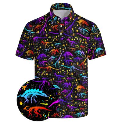 Xdceu Men's Dinosaur Golf Polo Shirt Dinosaur Golf Shirts for Men Quick-Dry Moisture Wicking Casual Breathable Polo Shirt