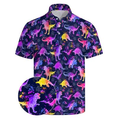 Xdceu Men's Dinosaur Golf Polo Shirt Dinosaur Golf Shirts for Men Quick-Dry Moisture Wicking Casual Breathable Polo Shirt