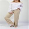 ZOCAVIA Women's Linen Flowy Wide Leg Pants Summer Casual Loose Drawstring Waist Beach Palazzo Pants Vacation Trousers Outfits for Women Solid Khaki XL view 2