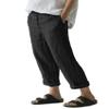 ZOCAVIA Women's Cotton Linen Cropped Pants Summer Casual Wide Leg Pants High Waisted Elastic Button Comfy Loose Beach Trousers with Pockets Black2 S view 1