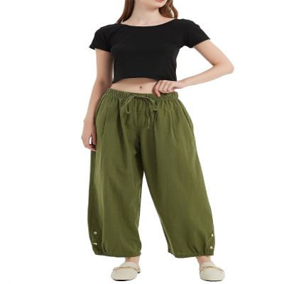 ZOCAVIA Women's Linen Cropped Pants High Waist Drawstring Lantern Tapered Harem Trousers Summer Casual Wide Leg Palazzo Pants with Pockets Army Green1 XL