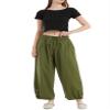ZOCAVIA Women's Linen Cropped Pants High Waist Drawstring Lantern Tapered Harem Trousers Summer Casual Wide Leg Palazzo Pants with Pockets Army Green1 XL view 1