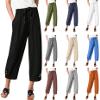 ZOCAVIA Women's Linen Cropped Pants High Waist Drawstring Lantern Tapered Harem Trousers Summer Casual Wide Leg Palazzo Pants with Pockets Army Green1 XL view 2