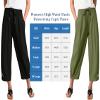 ZOCAVIA Women's Linen Cropped Pants High Waist Drawstring Lantern Tapered Harem Trousers Summer Casual Wide Leg Palazzo Pants with Pockets Army Green1 XL view 3