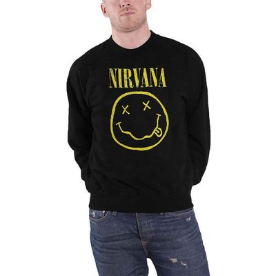 Rock Off officially licensed products Men's Nirvana Yellow Happy Face Sweatshirt X-Large Black