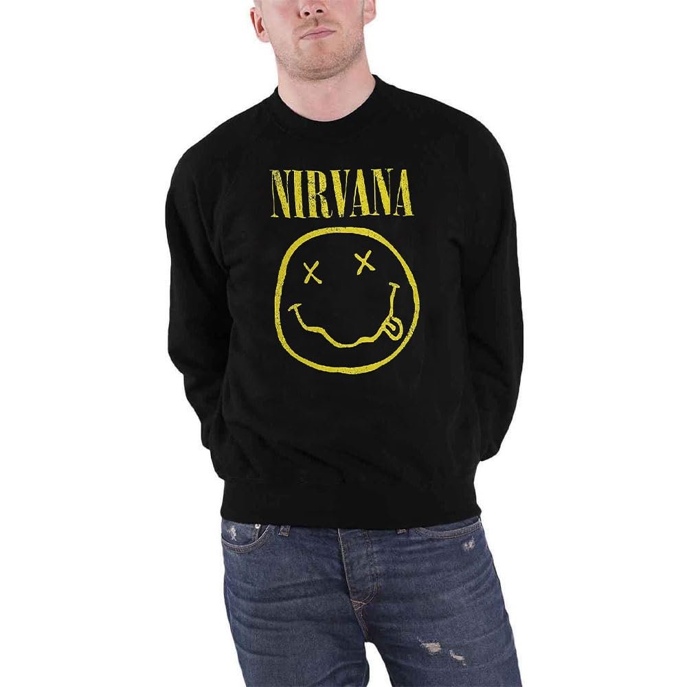 Rock Off officially licensed products Men's Nirvana Yellow Happy Face Sweatshirt X-Large Black