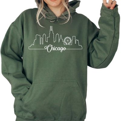Chicago Skyline Sweatshirt, Family Matching Hoodie, Gift for Vacation Lover, Unisex Crewneck Shirt for Chicago Lover, Family Reunion Sweatshirt, S3648 Black