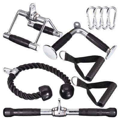 uxcell Tricep Press Down Cable Machine Attachment 1 Set, Double D Handle, V-Shaped Bar, Tricep Rope, Pull Down Straight Bar, Handles for Home Gym Accessories, Silver