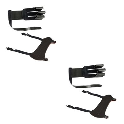 Yardwe 2pcs Finger Arrow Glove for Archery Men Protective Hunting Glove Cowhide Arm Guard Wrist Hook Loop Recurve for Men Left Right Hand Black