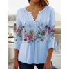 Cyan S Loose Button Up Shirts for Women V Neck Petal Sleeve Shirts Pleated 3/4 Sleeve T Shirts for Women Boho Flower T-Shirts for Women Printed Gradient Summer 3/4 Sleeve Tops for Women 2024 view 2