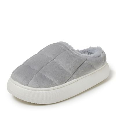 Dearfoams Women's Quilted Cloud Puff Lightweight Cozy Shea Clog with Platform Cushioned Outsole Slipper, Sleet, 5-6