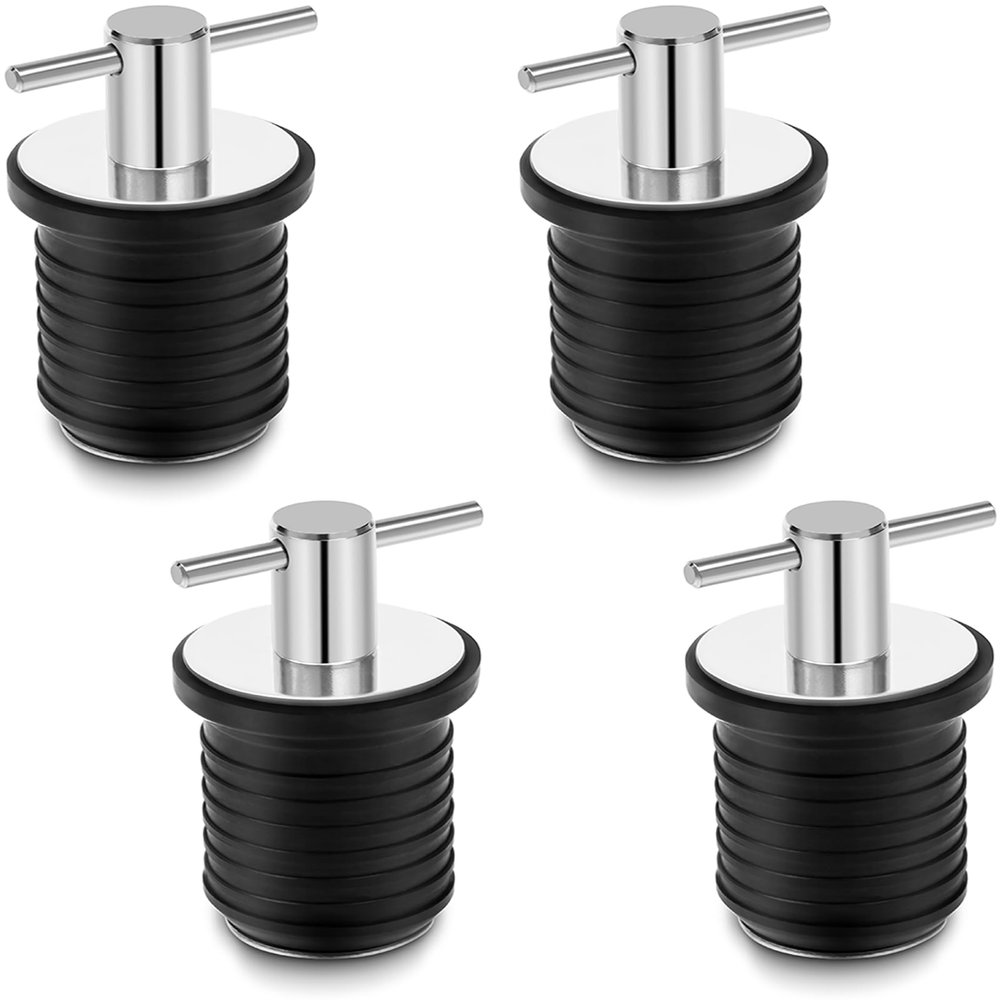 INOBYO 4 Pcs Boat Drain Plug, T-Handle Twist-Turn Marine Rubber Plug Accessories for 1nch Diameter Drains, Stainless Steel Handle