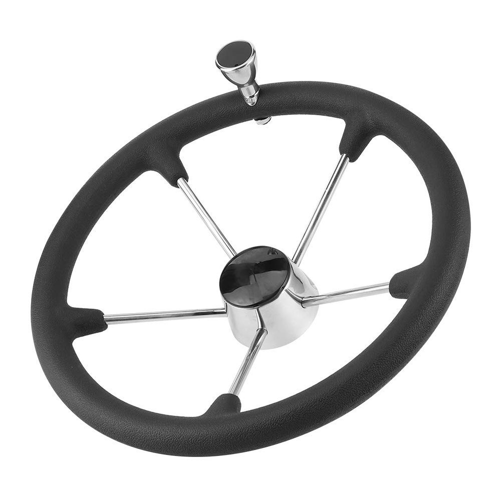 CFTGIW 15.5in 5 Spoke Steering Wheel with Black Foam Grip Handle - Marine Boat Accessories, Stainless Steel Construction,