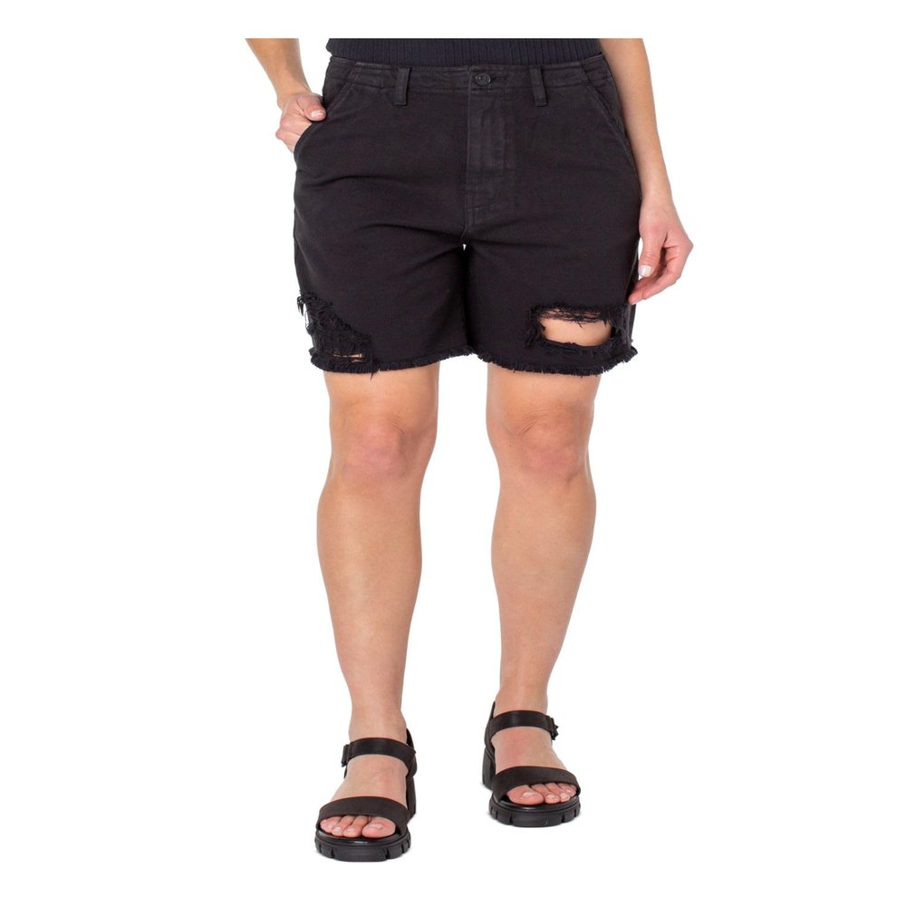 Earnest Sewn Womens Frayed Hem Midi Cutoff Shorts Black 30