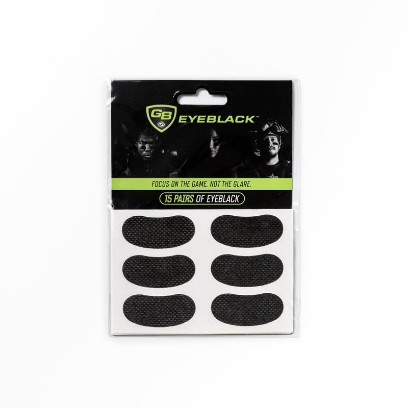 GB Eyeblack 15 Pairs Breathable Eye Strips | Peel & Stick Athletic Eyeblack Stickers for Baseball Football Softball Lacrosse (Black)