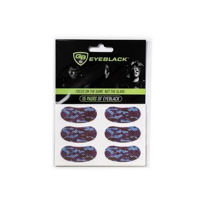 GB Eyeblack 15 Pairs Breathable Eye Strips - Peel & Stick Athletic Eyeblack Stickers for Baseball Football Softball Lacrosse Fans on Game Day | No Mess, Won't Fall Off, Worn by The Pros (Blue Camo)